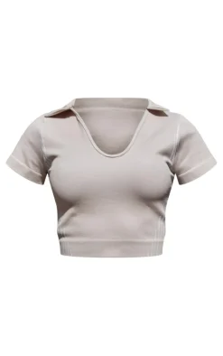PrettyLittleThing Workout Tops*Seamless Contrast Rib Collar Crop Gym Top