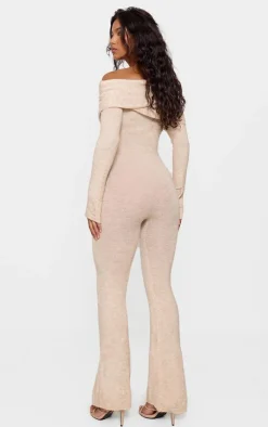 PrettyLittleThing Knitted Loungewear*Soft Knit Bardot Foldover Asymmetric Neck Jumpsuit