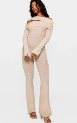 PrettyLittleThing Knitted Loungewear*Soft Knit Bardot Foldover Asymmetric Neck Jumpsuit