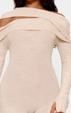 PrettyLittleThing Knitted Loungewear*Soft Knit Bardot Foldover Asymmetric Neck Jumpsuit