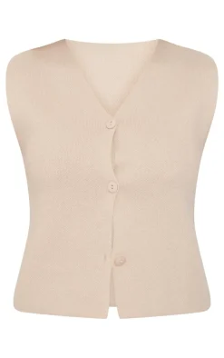 PrettyLittleThing Knitted Tops*Soft Knit Button Up Vest