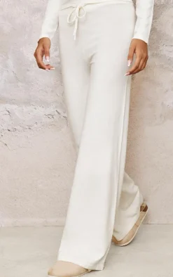 Clearance PrettyLittleThing Soft Knit Drawstring Waist Wide Leg Pants Oatmeal