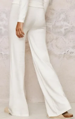 Clearance PrettyLittleThing Soft Knit Drawstring Waist Wide Leg Pants Oatmeal
