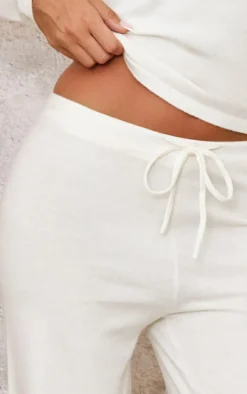 Clearance PrettyLittleThing Soft Knit Drawstring Waist Wide Leg Pants Oatmeal