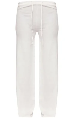 Clearance PrettyLittleThing Soft Knit Drawstring Waist Wide Leg Pants Oatmeal