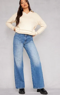 PrettyLittleThing Sweaters*Soft Knit Varsity V Neck Sweater