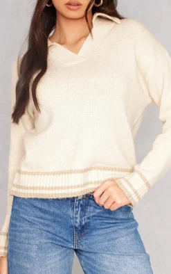 PrettyLittleThing Sweaters*Soft Knit Varsity V Neck Sweater
