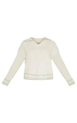 PrettyLittleThing Sweaters*Soft Knit Varsity V Neck Sweater
