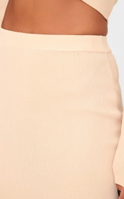Outlet PrettyLittleThing Soft Rib Knitted Maxi Skirt Oatmeal