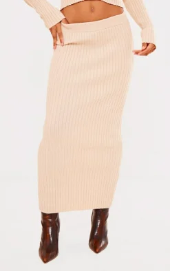 Best PrettyLittleThing Soft Rib Maxi Knit Skirt Oatmeal