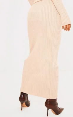 Best PrettyLittleThing Soft Rib Maxi Knit Skirt Oatmeal