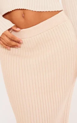 Best PrettyLittleThing Soft Rib Maxi Knit Skirt Oatmeal