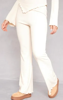 Sale PrettyLittleThing Soft Rib Mid Rise Skinny Straight Pants Oatmeal