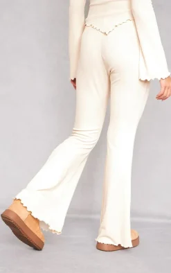 Sale PrettyLittleThing Soft Rib Mid Rise Skinny Straight Pants Oatmeal