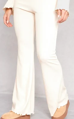 Sale PrettyLittleThing Soft Rib Mid Rise Skinny Straight Pants Oatmeal