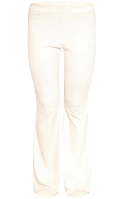 Sale PrettyLittleThing Soft Rib Mid Rise Skinny Straight Pants Oatmeal