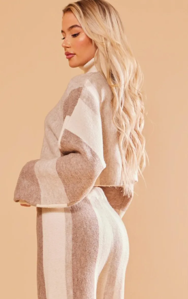 PrettyLittleThing Knitted Two Piece Sets*Stripe Color Block Knit Roll Neck Sweater