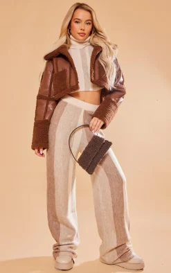 PrettyLittleThing Knitted Two Piece Sets*Stripe Color Block Knit Roll Neck Sweater