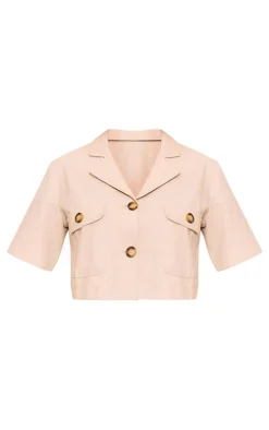 Clearance PrettyLittleThing Structured Linen Look Cropped Shirt Oatmeal