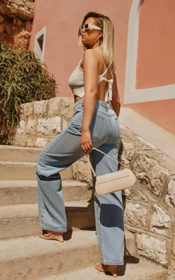 PrettyLittleThing Knitted Tops*Tape Knit Strappy Back Crop Top