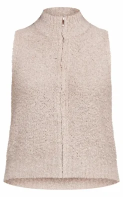 Oatmeal Textured Bobble Knit Zip Up Vest