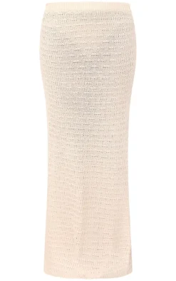 Hot PrettyLittleThing Textured Crochet Maxi Skirt Oatmeal
