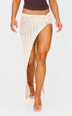 Best PrettyLittleThing Textured Crochet Knit Twist Maxi Skirt Oatmeal