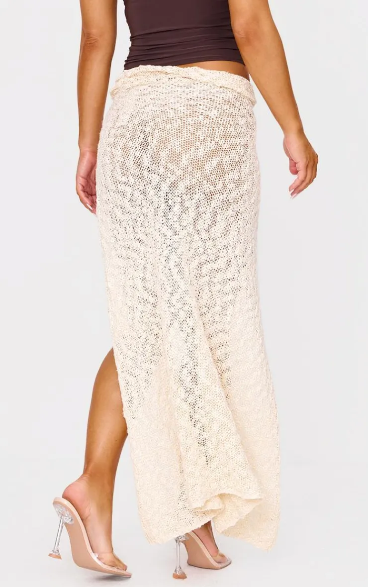Best PrettyLittleThing Textured Crochet Knit Twist Maxi Skirt Oatmeal