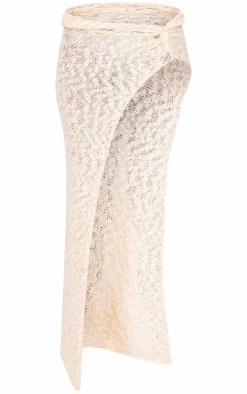 Best PrettyLittleThing Textured Crochet Knit Twist Maxi Skirt Oatmeal