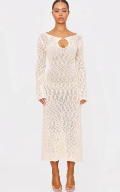 Textured Crochet Knit Long Sleeve Maxi Dress-PrettyLittleThing Clearance