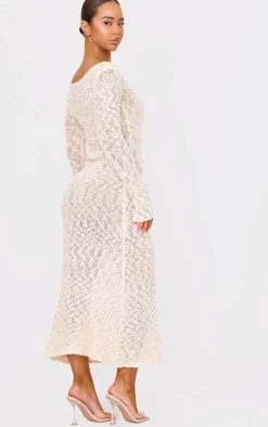 Textured Crochet Knit Long Sleeve Maxi Dress-PrettyLittleThing Clearance