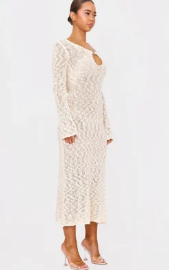 Textured Crochet Knit Long Sleeve Maxi Dress-PrettyLittleThing Clearance