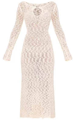 Textured Crochet Knit Long Sleeve Maxi Dress-PrettyLittleThing Clearance