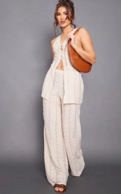 Online PrettyLittleThing Textured Rib Longline Vest Oatmeal
