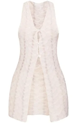 Online PrettyLittleThing Textured Rib Longline Vest Oatmeal
