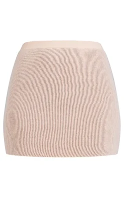 Best PrettyLittleThing Two Tone Knit Mini Skirt Oatmeal