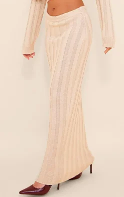 Outlet PrettyLittleThing Wide Rib Textured Knit Maxi Skirt Oatmeal