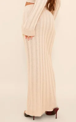 Outlet PrettyLittleThing Wide Rib Textured Knit Maxi Skirt Oatmeal