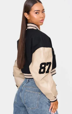 PrettyLittleThing Wool Coats*Wool Look Graphic Front Cropped Bomber Jacket