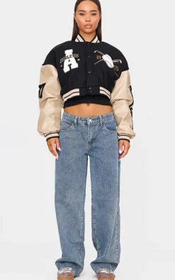 PrettyLittleThing Wool Coats*Wool Look Graphic Front Cropped Bomber Jacket