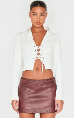 PrettyLittleThing Shirts*Premium Woven Tie Front Shirt