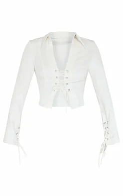 PrettyLittleThing Shirts*Premium Woven Tie Front Shirt