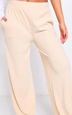 Off White Soft Brushed Rib Wide Leg Pants