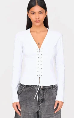 PrettyLittleThing Shirts*Stretch Woven Tie Front Fitted Shirt