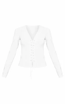 PrettyLittleThing Shirts*Stretch Woven Tie Front Fitted Shirt