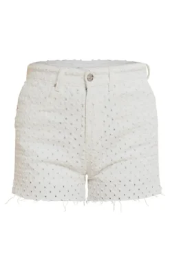 PrettyLittleThing Textured Denim Shorts Off White