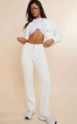 Online PrettyLittleThing Textured Jeans Off White