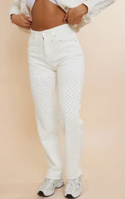 Online PrettyLittleThing Textured Jeans Off White