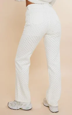 Online PrettyLittleThing Textured Jeans Off White
