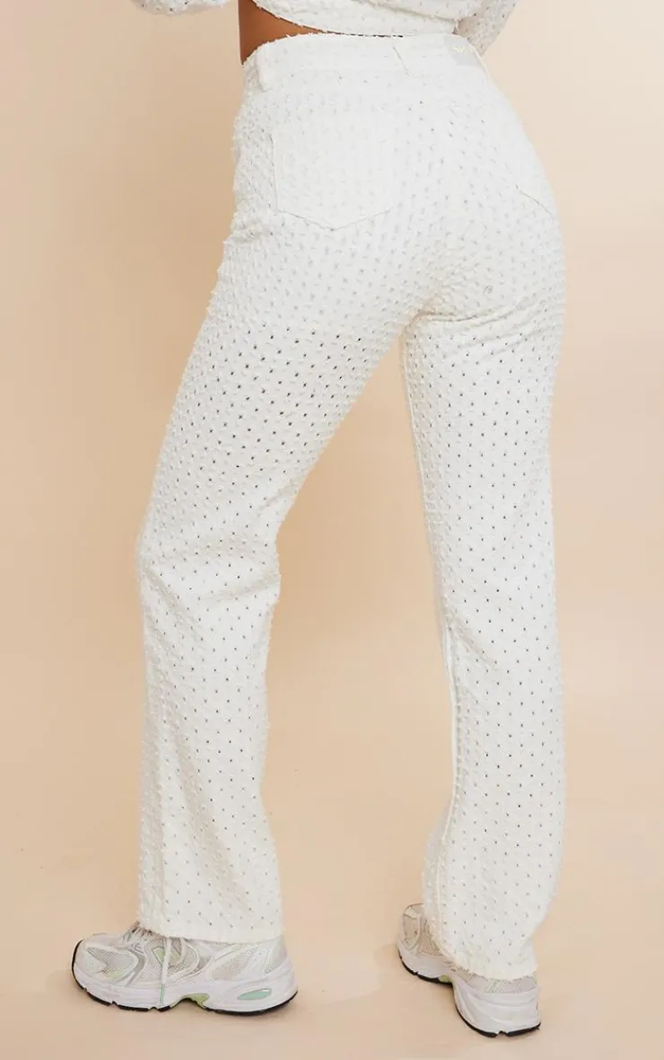 Online PrettyLittleThing Textured Jeans Off White
